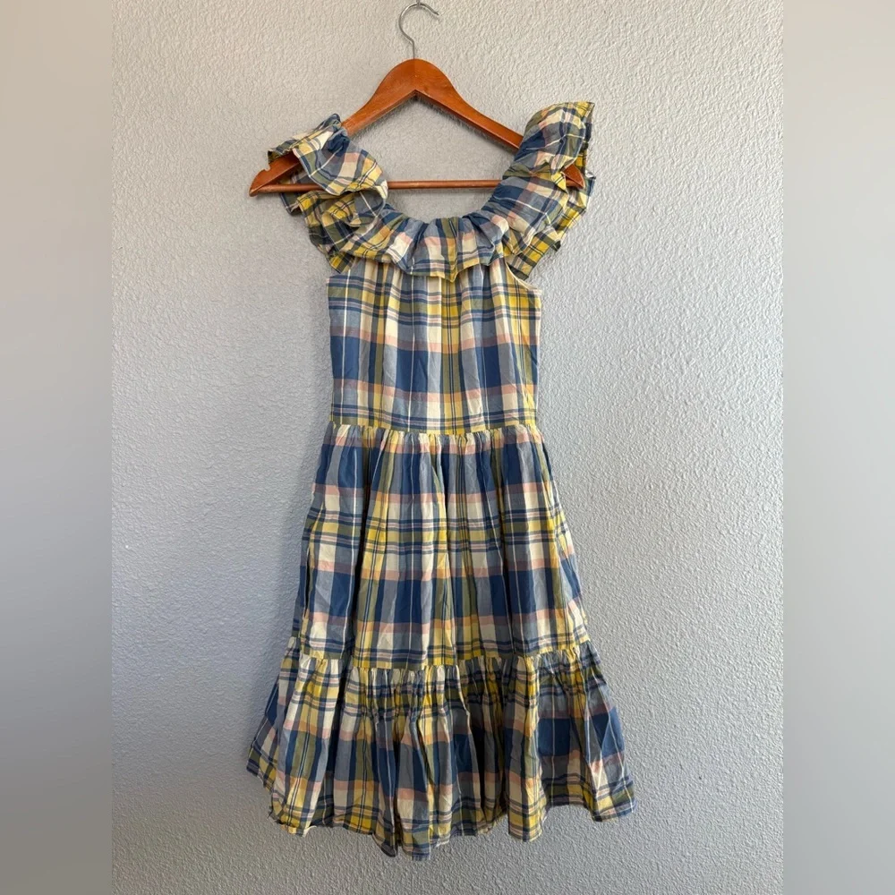 Polo Ralph Lauren Madras Plaid Off The Shoulder Tiered‎ Ruffle Sundress Size 14
